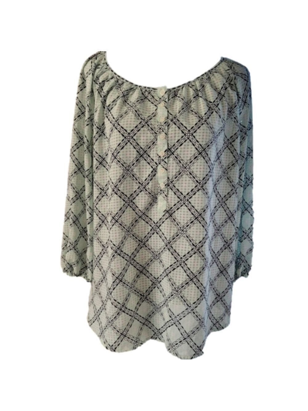 CROFT & Barrow Scoopneck Trellis Print Blouse Size L EUC